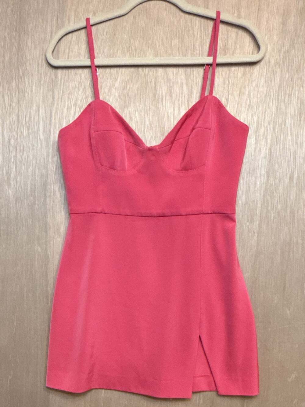 NBD Hot Pink Spaghetti Strap Bodycon Mini Dress with Front Slit